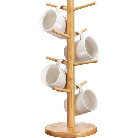 Coffee Mug Tree with 8 Hooks, Mug Tree Stand, Wood Coffee Cup Holder, Countertop Mug Tree, Mug Stand Kitchen Organizer, Cafe Accessories Decor & Kitchen Organizer Storage Stand