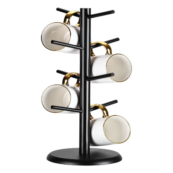 Coffee Mug Tree with 8 Hooks, Mug Tree Stand, Wood Coffee Cup Holder, Countertop Mug Tree, Mug Stand Kitchen Organizer, Cafe Accessories Decor & Kitchen Organizer Storage Stand (Black)