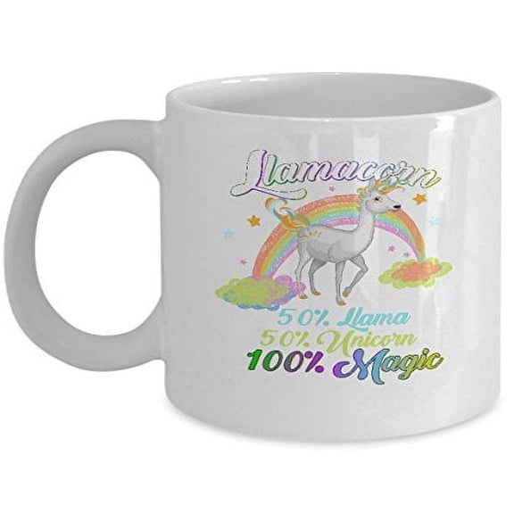 Unicorn 11 oz Coffee Mug - Llamacorn 50% Llama White Ceramic Gift