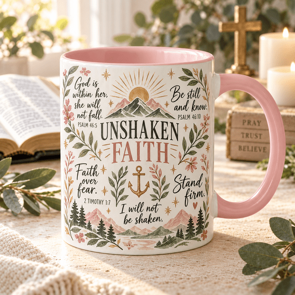 Coffee Mug Unshaken Faith Christian Scripture Devotional Drinkware Gift for Believers