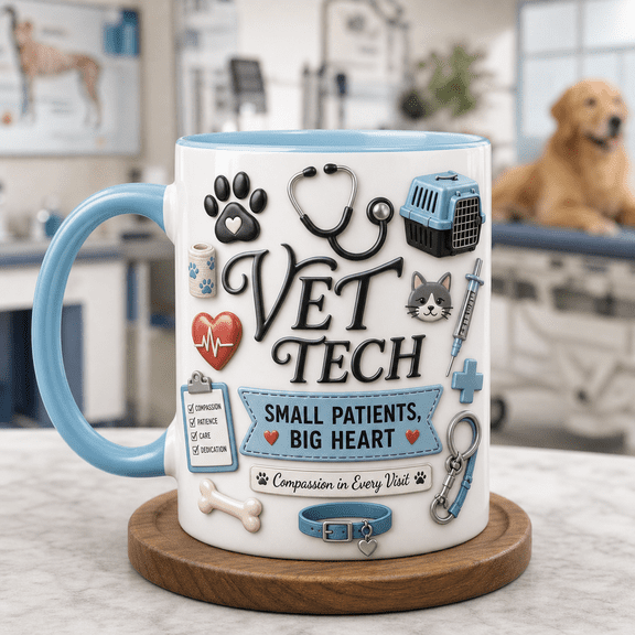 Coffee Mug Vet Tech Small Patients Big Heart Ceramic Coffee Cup for Veterinary Technicians