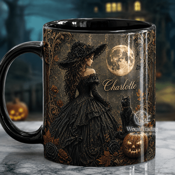 Coffee Mug Victorian Gothic Lady Personalized Name for Coffee and Tea Halloween Gift