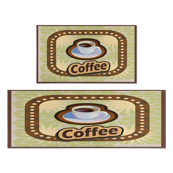 Coffee Mug Vintage Design Kitchen Rugs and Mats Set Of 2,Kitchen Rugs Mats with Dirty Resistance,washable,non Skid,kitchen Rugs and Mats 17.7x24+17.7x48inch