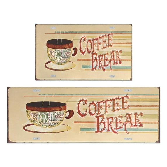 Coffee Mug Vintage Design Kitchen Rugs and Mats Set Of 2,Kitchen Rugs Mats with Dirty Resistance,washable,non Skid,kitchen Mats 17.7x24+17.7x48inch