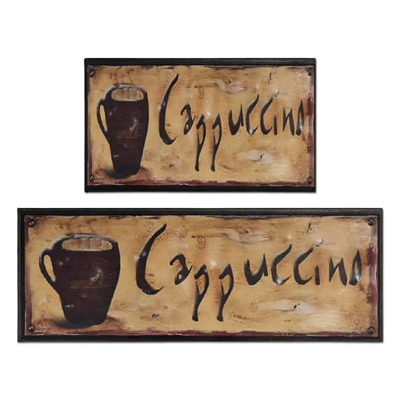 Coffee Mug Vintage Design Style Kitchen Mats for Floor Washable Non-Slip, Absorbent Mats Set Of 2 for Sink Waterproof Runner Rug for Laundry Room,kitchen Rugs and Mats 17.7x24+17.7x48inch