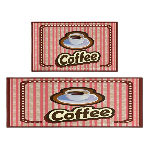 Coffee Mug Vintage Design Style Kitchen Rug Non Skid Non-Slip, Absorbent Mats Set Of 2 for Sink Waterproof Runner Rug for Laundry Room,kitchen Mats 17.7x24+17.7x48inch