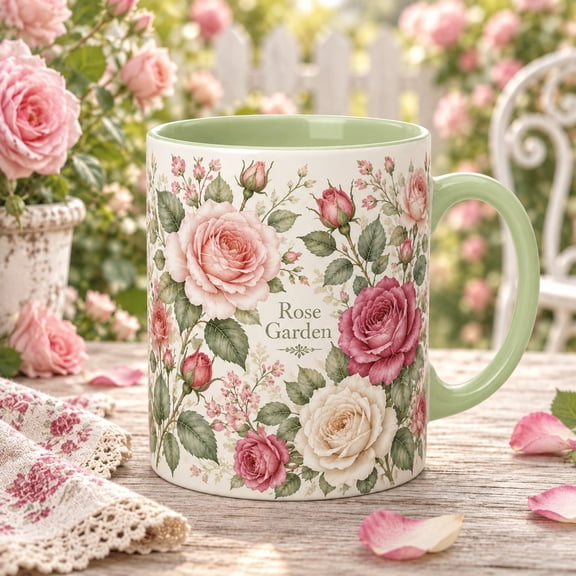 Coffee Mug Vintage Watercolor Rose Garden for Morning Drinks, Gift for Gardeners