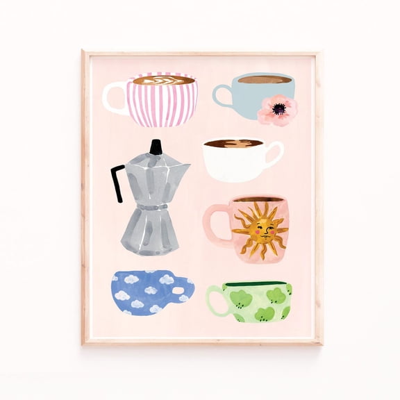 Coffee Mug Wall Art: Boho Girly Decor - Soft Pink Palette Poster Art Print Home Decor, Stretched Canvas Size 8x12 F03.1.20l355