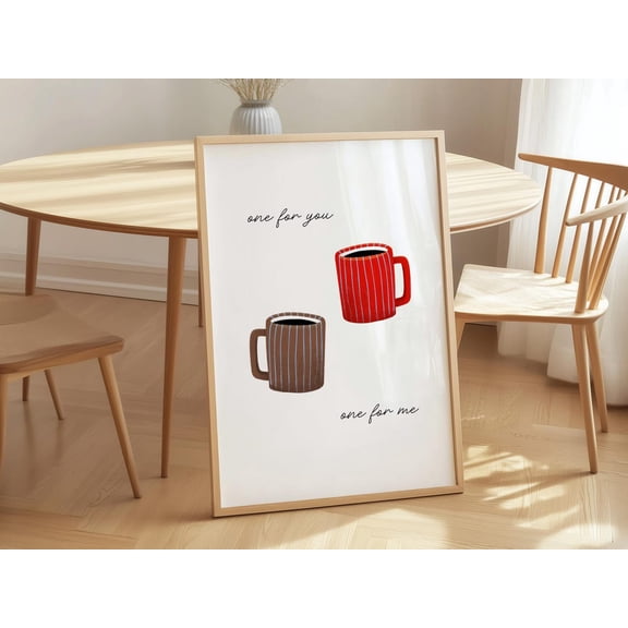 Coffee Mug Wall Art Print One for You One for Me Kitchen Decor Modern Cafe, Unframed Canvas 8x10in