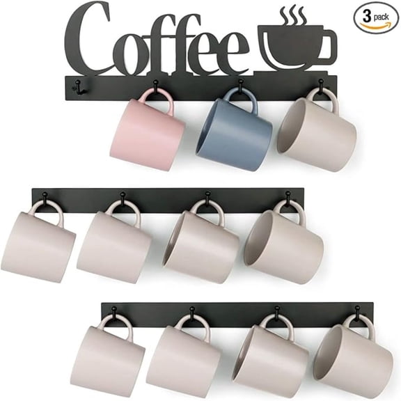 Coffee Mug Wall Rack, Coffee Cup Holder Wall Mounted with 12 Heavy Duty Hooks and Metal Coffee Sign, Rustproof Tea Cup Hanger Display D r for Coffee Bar, Kitchen, Office