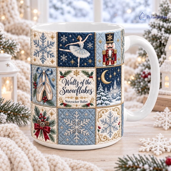 Coffee Mug, Waltz of the Snowflakes Nutcracker Ballet Design for Winter Drinks, Christmas Gift