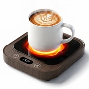 MQHOOB Desktop Mug Warmer, Cup Warmer for Desk with Auto Shut Off & 4 Temperature settings Electric Coffee Mug Warmer for All Cups Warming Coffee, Milk, and CandlesWood Grain