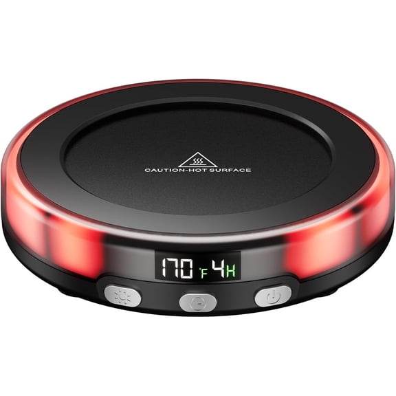 Coffee Mug Warmer for Desk, 3 Temp Settings, 2-9Hrs Timer, 3 Colorful Romantic Atmosphere Light Modes, Stocking Stuffers, Beverage Heating Plate with Digital Display for Candle Tea Milk Black