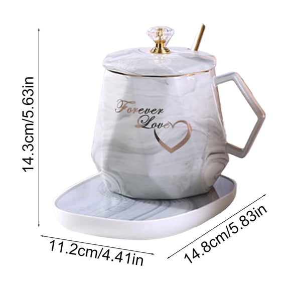 Coffee Mug Warmer, Desktop Beverage Warmer, Temperature Controlled Ceramic Coffee Tea Cup Warmer Set with Lid and Spoon, Multicolor Fast Heating 400ml Capacity
