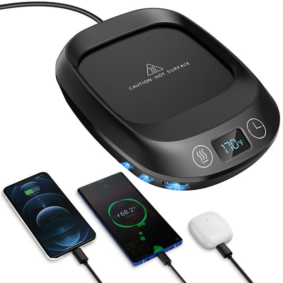 Coffee Mug Warmer,Electric Cup Warmer, Candle Warmer with 8H Auto Shut Off, 3 Temperature Setting 3 Timer with USB Charge for Home Desk Office Use