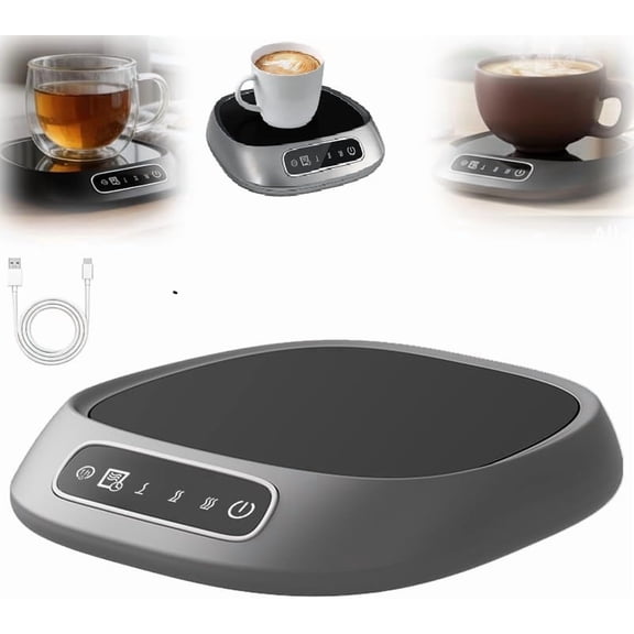 Coffee Mug Warmer, Portable USB Powered Coffee Cup Warmers for Desk, Three Adjustable Temperature Settings and an Automatic Power-Off Function for Home Travel Office (Gray)