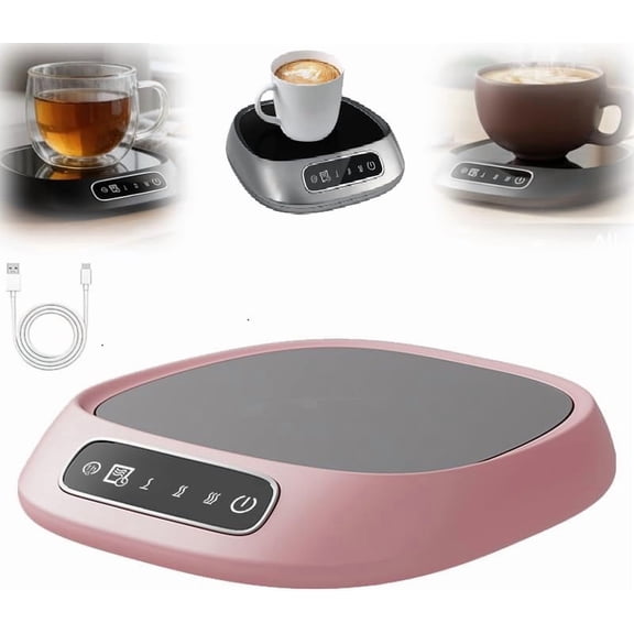 Coffee Mug Warmer, Portable USB Powered Coffee Cup Warmers for Desk, Three Adjustable Temperature Settings and an Automatic Power-Off Function for Home Travel Office (Pink)