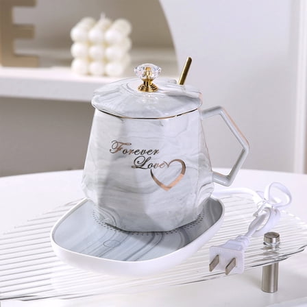 Coffee Mug Warmer Set, Smart Electric Desktop Beverage Warmer with Ceramic Mug & Temperature Control Mat, Keep Coffee, Tea, Milk Hot, Valentines Day Gift, Office & Home Use