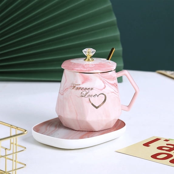 Coffee Mug Warmer Set with Ceramic Mug, Smart Beverage Warmer for Coffee, Tea, Milk, Perfect Valentine's Day Gift for Office, Home Use