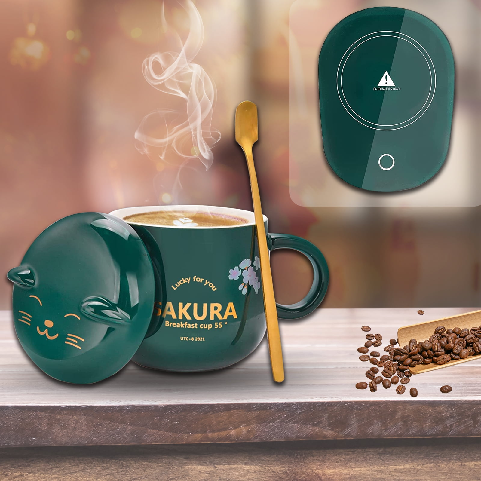 Coffee Warmer with Mug, Smart Coffee Mug Warmer with Cute Cat
