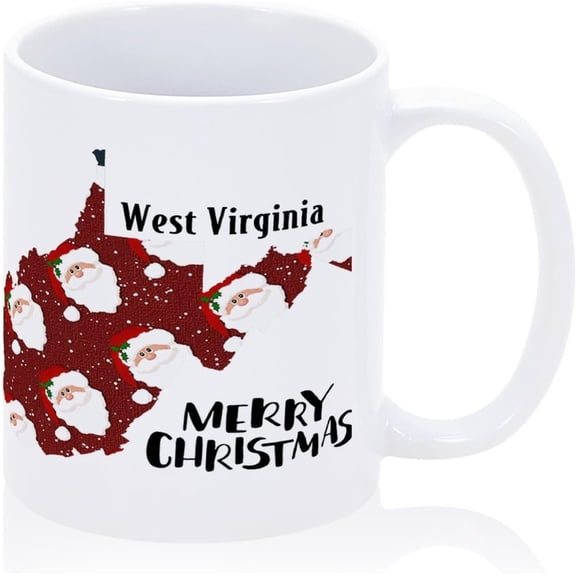 Coffee Mug West Virginia Coffee Mug US State Map Ceramic Mug Funny Santa Claus Christmas Party Drinking Cup Novelty Present for Husband Wife Sister Brother Dad Mom Grandparent 11oz