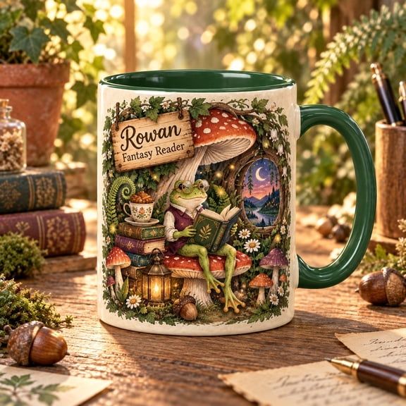 Coffee Mug, Whimsical Fantasy Frog Reader Design for Book Lovers
