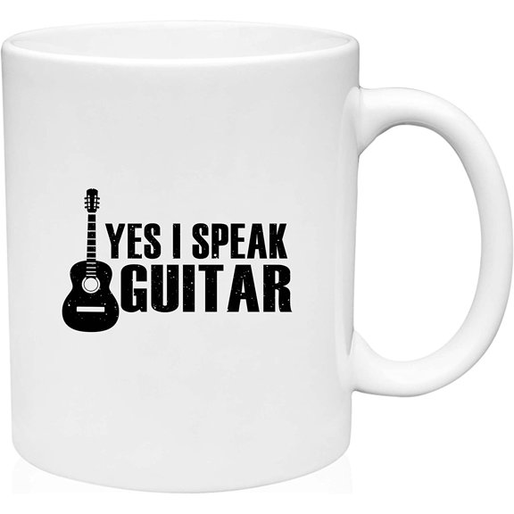 Coffee Mug Yes I Speak Guitar with Acoustic Funny Musician Music Hobby Pride White Coffee Mug Funny Gift Cup