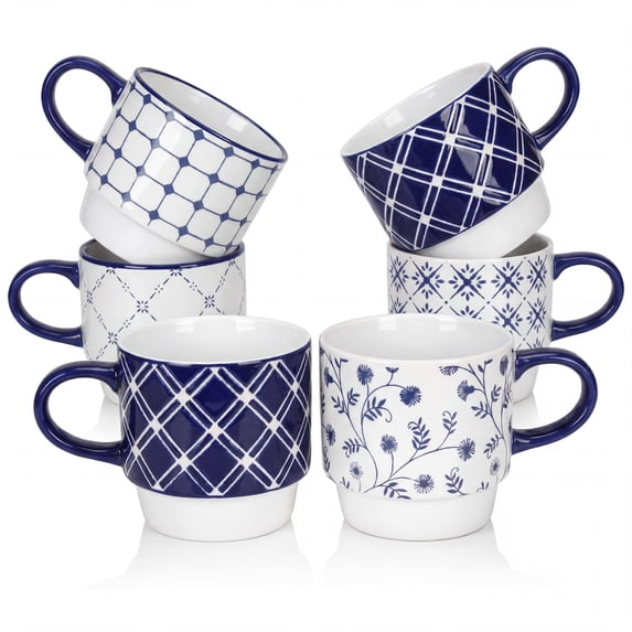 Coffee Mug for Milk Juice Tea, 12oz Ceramic Cups in Different Patterns(6 Pack )