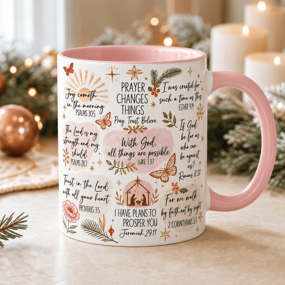 Coffee Mug with Prayer Scripture, Inspirational Drinkware for Daily Devotions, Christian Gift