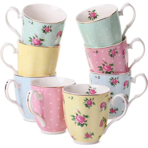 Coffee Mugs, 12 oz, Set of 8, Porcelain Bone China, Tea Mug, Large Coffee Mugs for Coffee Cups Set, Tea Cups