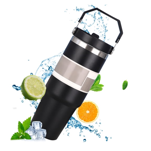 Coffee Mugs 30oz Large Capacity Portable Car Cup Stainless Steel Therms Cup With Straw & Handle Travel Sports Water Bottle Vacuum Flask Portable