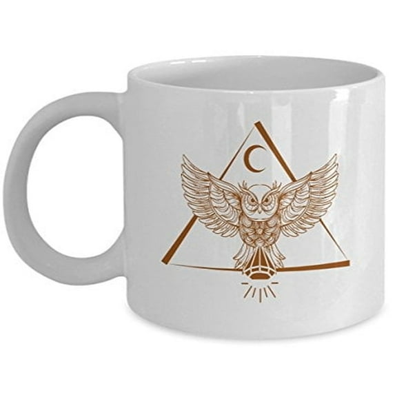 Egypt 11 oz Coffee Mug - Pyramid Owl Design White Ceramic Gift
