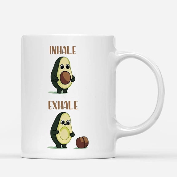 Coffee Mugs Funny Inhale Exhale Avocado Cute Keto Gifts for Fruit Lovers or Diet Foodie Birthday Thanksgiving Ceramic Tea Cup 11oz 15oz Christmas Mug