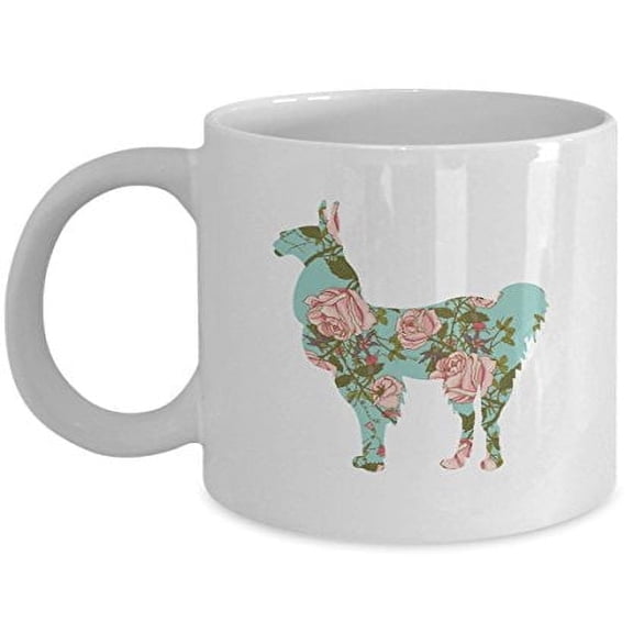 Llama 11 oz Coffee Mug - Flower Theme Gifts White Ceramic