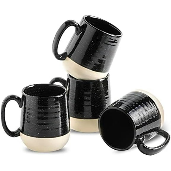Coffee Mugs Set of 4, 15 Ounce Ceramic Coffee Cups with Handles, Porcelain Large Latte Mug for Coffee Cappuccino Tea, Black Mugs for Men, Women Christmas Holiday Gift