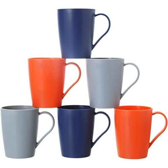 Coffee Mugs Set of 6, 12 Ounce Unbreakable Coffee Cups with Handle, 3 Basic Colors, Reusable Plastic Mugs Dishwasher Safe$$Home Decor, Kitchen, & Other