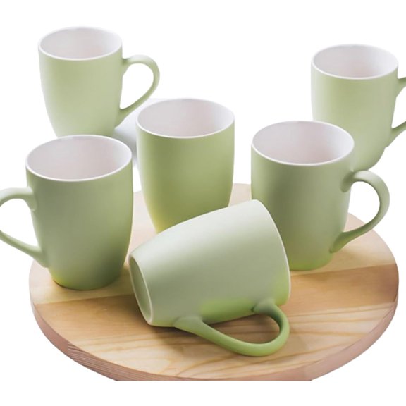 Coffee Mugs Set of 6, 12oz Green Ceramic Coffee Cups with Handle | Dishwasher & Microwave Safe, DIY Friendly, Matte Porcelain Coffee Mugs for Latte, Tea, Cocoa, Cappuccino, Cups for Women Men