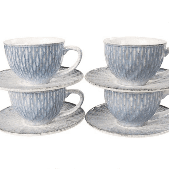 Coffee Mugs Set, 6.8 oz, Ceramic Tea Cup with saucer, Espresso Cups 8-piece, Stackable Cups, for Latte,Hot Tea,Cappuccino, Mocha, a, dishwasher & microwave safe, Azure blue