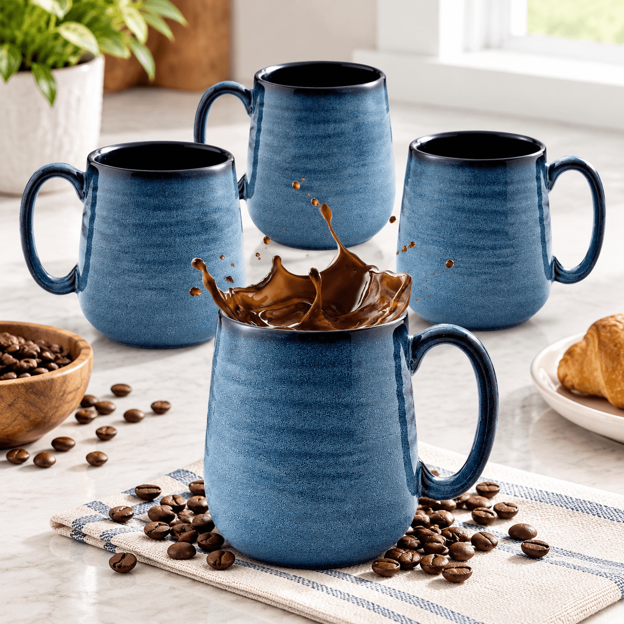Coffee Mugs Set Of 4 15 Ounce Porcelain Mug With Handle For Morning Tea ...