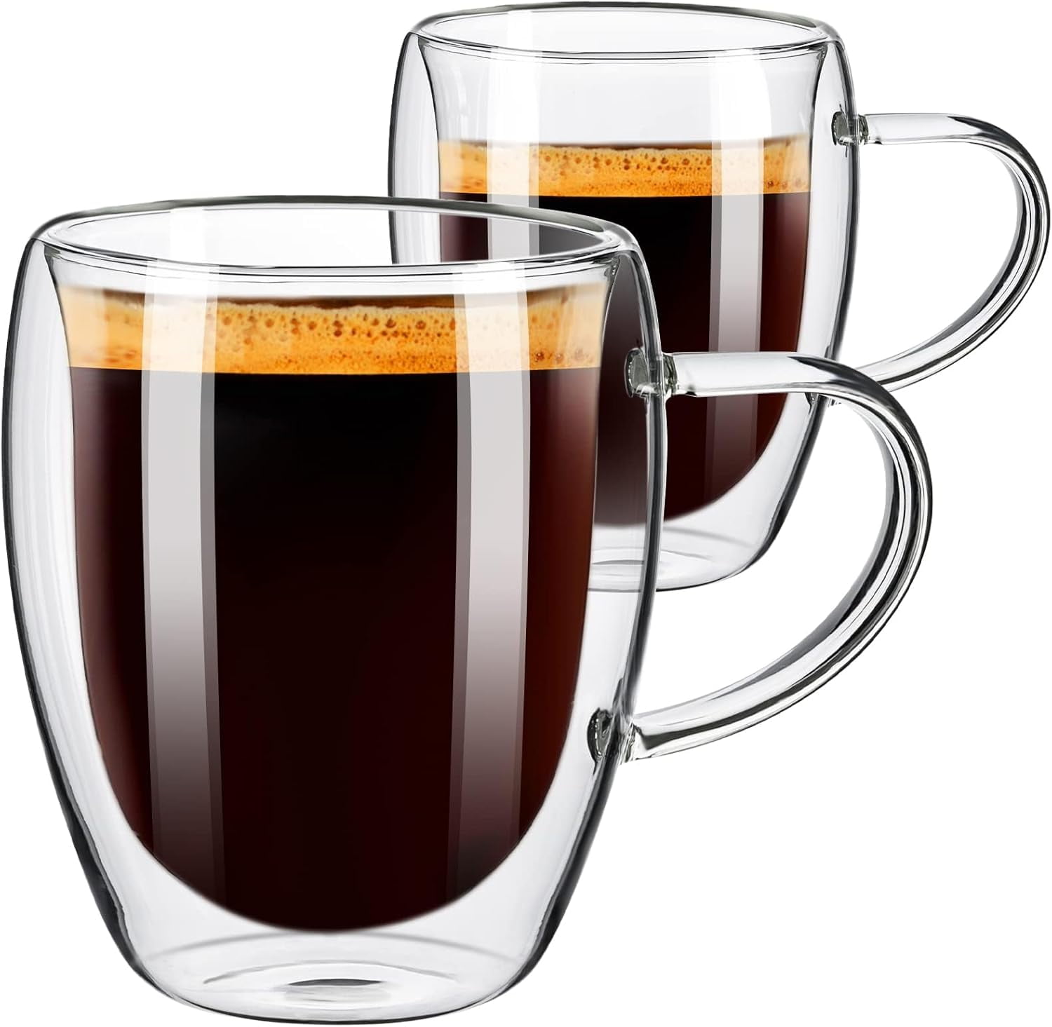 Coffee Mugs Set of 2, Double Wall Insulated Glass Mugs with Handle, 12 OZ, for Cappuccino/Latte/Coffee, Kitchen/Travel