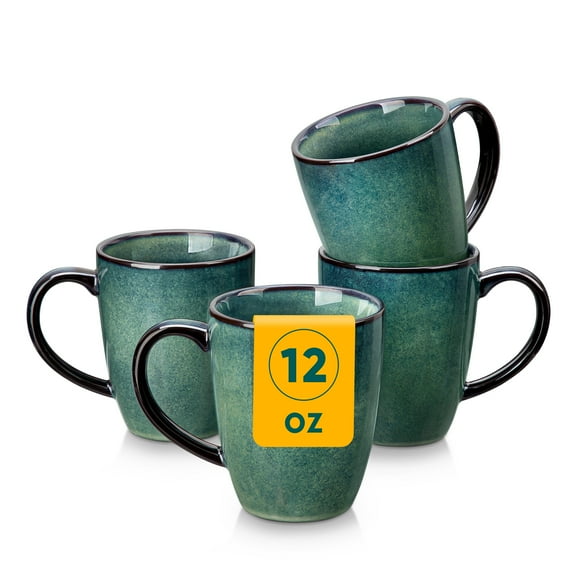 Coffee Mugs Set of 4, 12oz Coffee Cups Set with Handle, Ceramic Tea Mugs for Kitchen, Latte Mugs for Coffee,Cocoa, Tea,Green