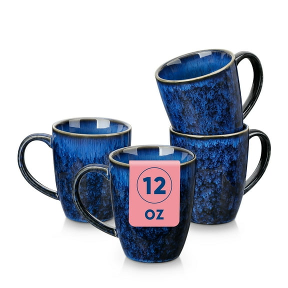 Coffee Mugs Set of 4, 12oz Coffee Cups Set with Handle, Ceramic Tea Mugs for Kitchen, Latte Mugs for Coffee,Cocoa, Tea