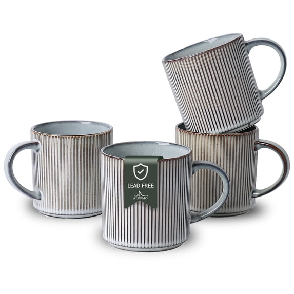 ALOFMO 16oz Ceramic Coffee Mugs Set of 4, Coffee Cups with Handles, Tea Cups, Cappuccino Cup, Latte Cup, Microwave cups for Home Office, Dusty Blue
