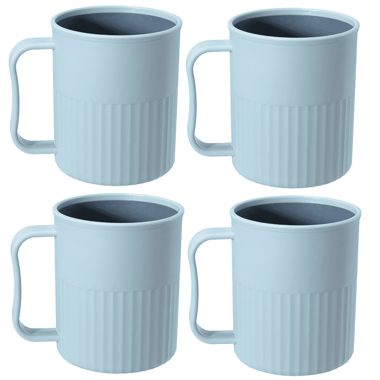 Coffee Mugs Set of 4, Plastic Coffee Cups Set, Unbreakable Coffee Mug  Plastic with Handle, Reusable Plastic Mug Dishwasher Safe,Light blue 