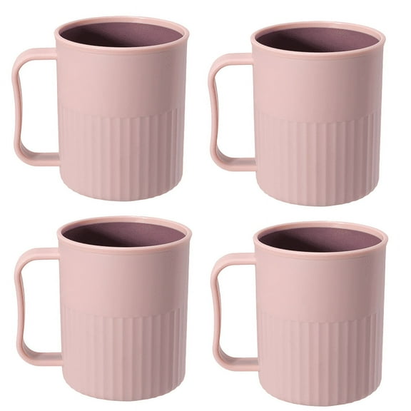 Coffee Mugs Set of 4, Plastic Coffee Cups Set, Unbreakable Coffee Mug Plastic with Handle, Reusable Plastic Mug Dishwasher Safe,Pink