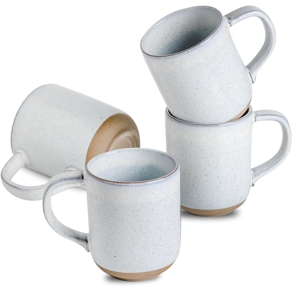 13 oz White Speckled Rustic Stoneware Coffee Mug Set of 4, Two-Tone Glaze Ceramic Cups for Home Kitchen