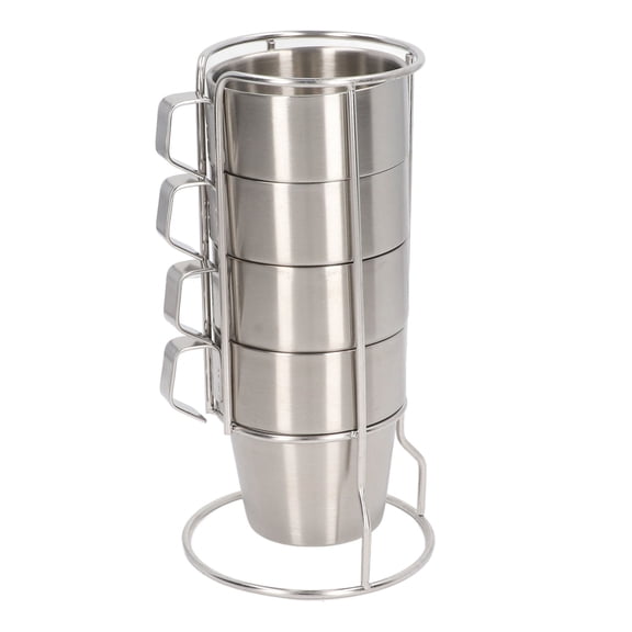 Coffee Mugs Set with rack, Stainless Steel Stackable Large Coffee Cups Set of 4 with handle for Drinks Like Tea, Cappuccino, Milk, Mocha and Cereal