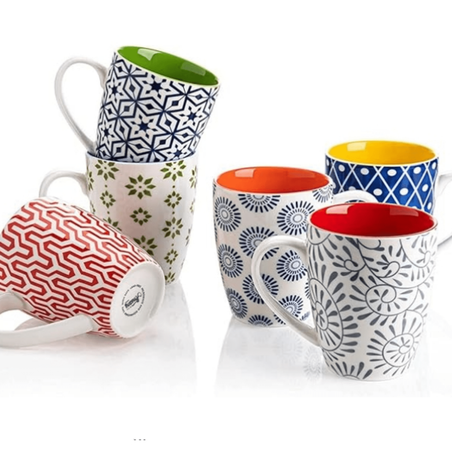 6 Piece Coffee Mugs Set Mugs Set Of 6 - Assorted Color Footed Mugs, Unique  Patterns, Fun & Whimsical Coffee Cups For Home Or Gifts Christmas Mugs Set  Of 6