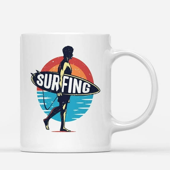 Coffee Mugs Surfing Retro Sunset Men Gifts for Surfer Mens or Summer Beach Surf Lover Coffee Lovers 11oz 15oz White Mug Christmas Gift