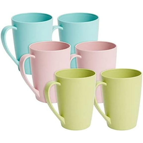 Coffee Mugs - Unbreakable Wheat Straw Coffee Cups with Handles, 12 oz, 6-Pack, Blue/Pink/Green - BPA Free, Microwave Safe Plastic Mugs, Stackable & Dishwasher Safe$$Home Decor, Kitchen, & Other